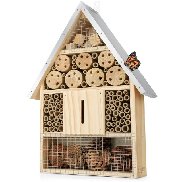 WILDLIFE HOME Gran hotel de insectos – Natural & resistente a la intemperie, casa de insectos de madera natural para abejas, abejas silvestres, mariquitas y mariposas, hotel de abejas y ayuda para