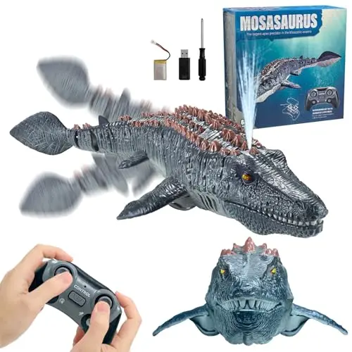 Barcos Mosasaurus de control remoto de 2.4 GHz con agua pulverizadora, doble hélice, juguete Mosasaurus, barco RC para piscina, lago, baño, juguetes de dinosaurio a control remoto para niños