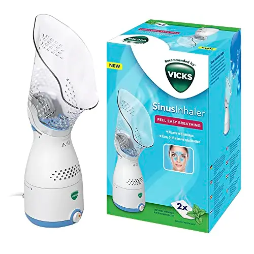 Vicks Inhalador de senos nasales, Adecuado para la tos, el resfriado y la congestión nasal, Control de vapor ajustable, Apagado automático, VapoPads con aceites esenciales incluidos, VH200