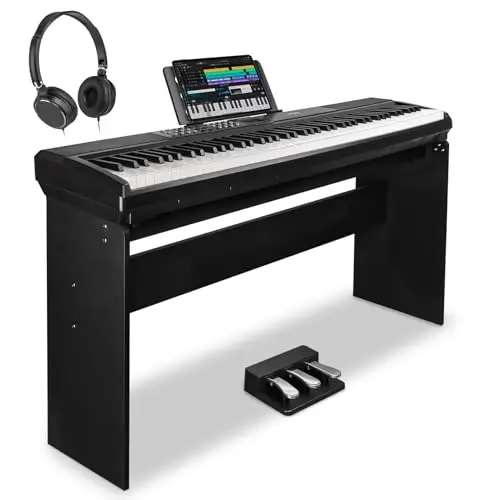 STRICH Piano de teclado con peso de 88 teclas con soporte y pedal de sostener, piano digital de acción de martillo, teclado de piano eléctrico de tamaño completo compatible con conexión