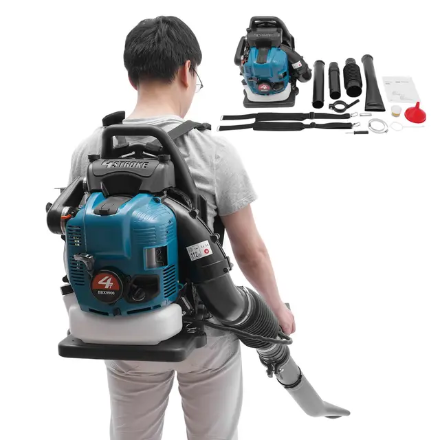 Soplador de hojas de gasolina, aspirador de jardín de 4 tiempos, soplador de 75,6 cc con potencia de motor de 2600 W y depósito de 1,9 L, velocidad variable, amortiguador de hojas refrigerado por