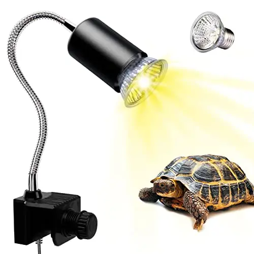 Lámpara para Tortuga, Lámpara de Reptiles y Anfibios con Bombilla de Luz Solar UVA UVB de 50 W y Abrazadera Giratoria de 360 °Adecuada, Halógena, Luz Amarilla