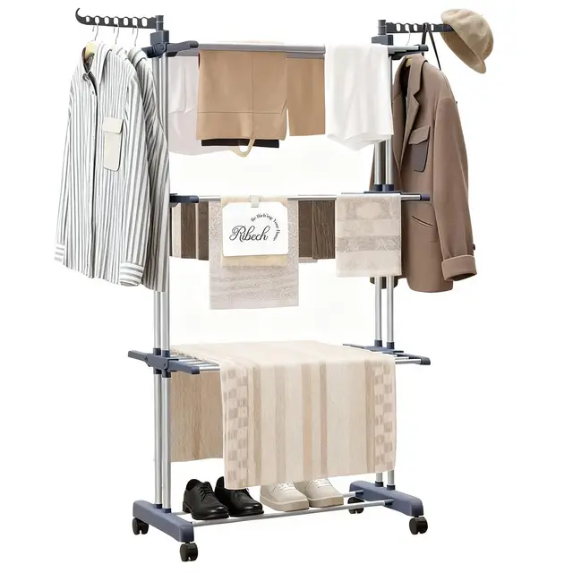 Tendero Plegable 4 Niveles de Acero Inoxidable con 6 Alas | Secador de Ropa Torre con Ruedas | 76x50x172 cm | Ahorra Espacio para Balcón Baño & Interior | Gris