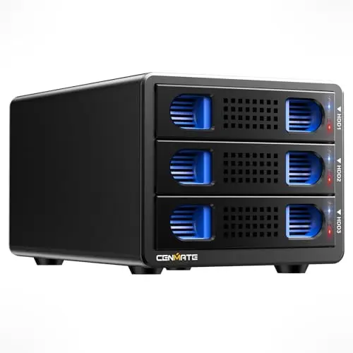 Caja Discos Duros, Caja 3 Bahías de Aluminio 10Gbps con Ventilador para HDD/SSD SATA 2,5/3,5, Cable USB A/C 3.2 con Sustitución en Caliente, Carcasa HDD Sin Herramientas, Das (sin Raid/NAS)