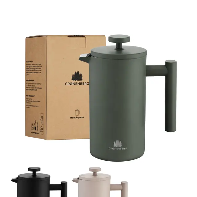 Groenenberg Cafetera francesa de colores I Prensa francesa + filtros de repuesto I French Press 0,6-1 litro I Cafetera embolo con función térmica (Forest, 600 ml)