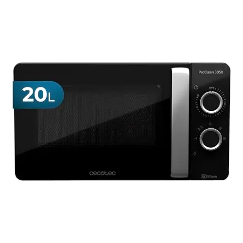 Cecotec Microondas de 20 Litros ProClean 3050. 700 W de Potencia, Revestimiento Ready2Clean, 6 Niveles Funcionamiento, Temporizador 30 min, Modo Descongelar, Color Negro y Plata