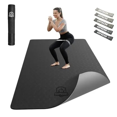 HAPBEAR Esterilla Yoga Grande - 183 cm x 91 cm x 6 mm, Esterilla de Ejercicio Antideslizante Extra Ancha para Entrenamiento en Casa, Incluye Bandas de Resistencia Extra y Bolsa de Transporte