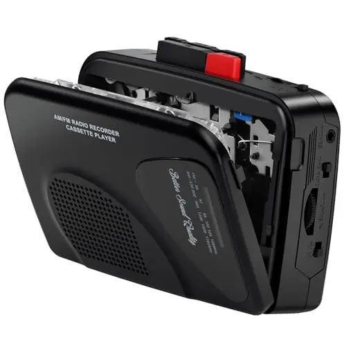 Reproductor/Grabador de Casetes Walkmaner, Radio Am/FM, Reproductor de Casetes Portátil, Grabación de Casetes, Parlantes Incorporados, Grabación Manual, T201 (Negro)