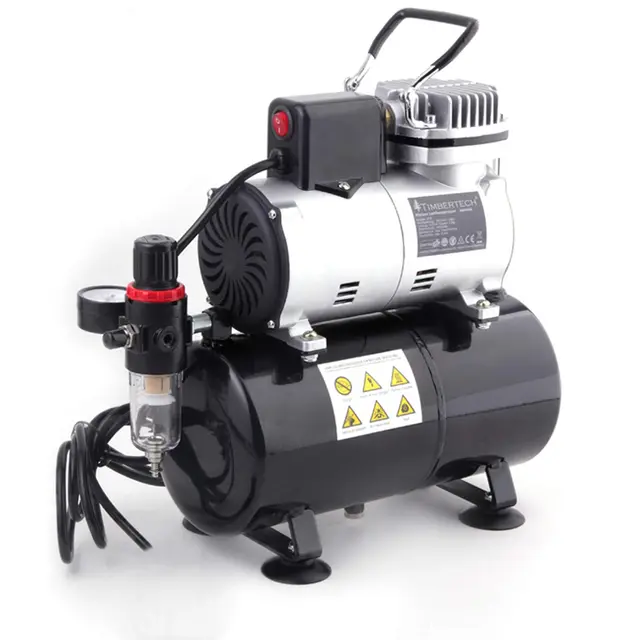 Compresor de aerógrafo tranquilo sin aceite de pistón de Timbertech Professional con ventilador de enfriamiento ABPST08 para hobby, tatuaje, uñas, etc.