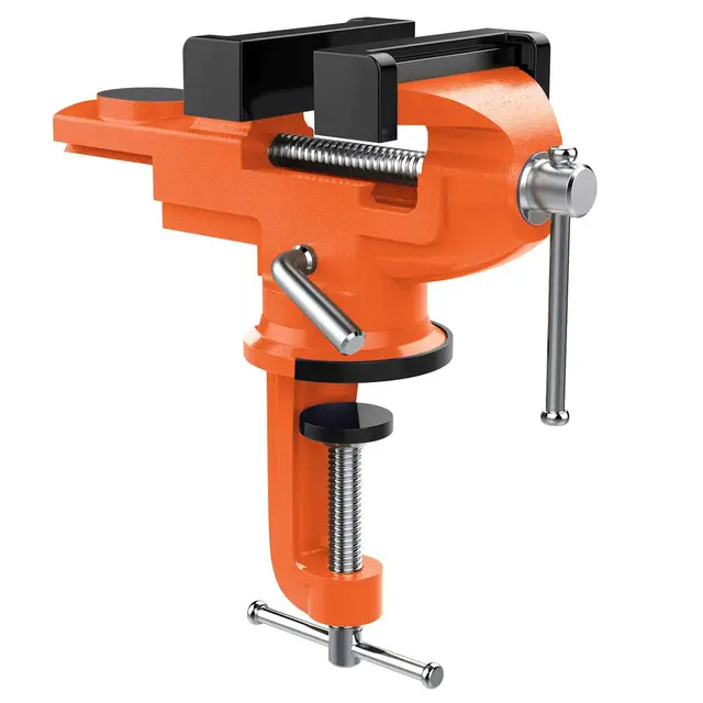 Nuovoware Tornillo de Banco de Trabajo, 70mm Tornillo de Sujeción Pesada Universal de Precisión con 360° Base Giratoria, Abrazadera de Banco para Carpintería Metalurgia Conducto de Corte - Naranja