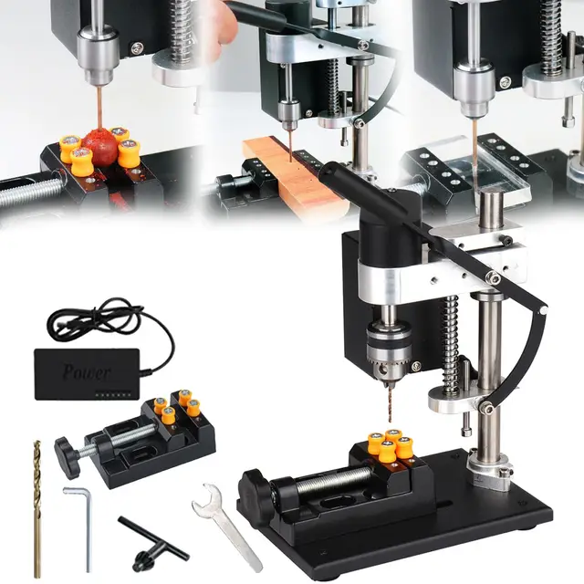 Taladro Columna, 250W Mini Taladro De Banco Taladro De Pie Portabrocas De Velocidad Ajustable De 7 Velocidades Con Un Alcance De 0,3-4 Mm Ajuste De Altura De 50 Mm Para Metal Madera Acrílico Aluminio
