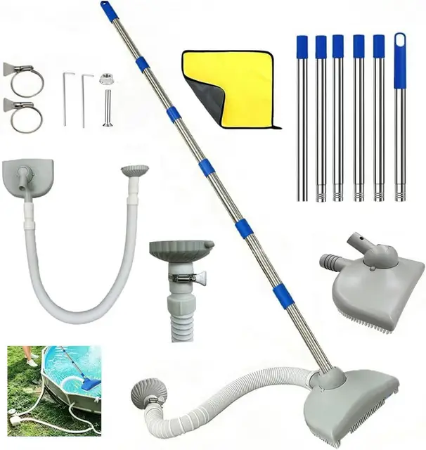 Aspiradora de Piscina con Manguera Retráctil de 350 cm, Aspiradora de Piscina con Barra Telescópica de 230 cm,Limpiador de Suelos de Piscina para Piscina, Estanque, Jacuzzi, Baño y SPA