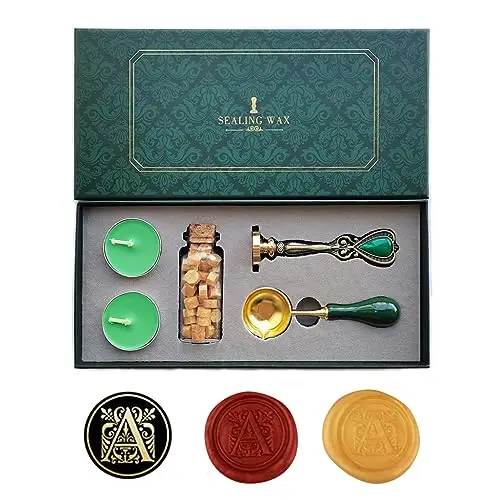 Fancy Letters A - Juego de sellos de cera AMTOL de estilo europeo, kit de sellos de cera de estilo europeo, sello de personalizado vintage para tarjetas de cartas, invitaciones (A)