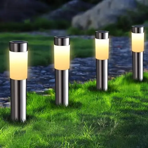 Joomer Luces Solares LED Exterior Jardin, 4 Paquetes Luces Exterior Solares, Luz Exterior Jardín Impermeable Cilíndricas Encendido/apagado Automático para Camino Césped Patio Entrada, Blanca Cálida