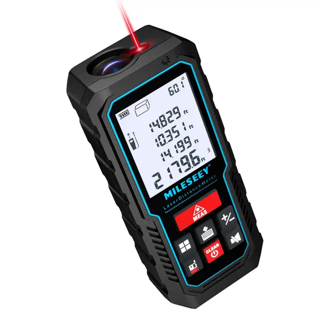 MILESEEY Telémetro Láser 70M, Medidor Láser de Distancia de Precisión de ± 2 mm, Sensor de Ángulo Electrónico, Niveles de Burbuja, Pitágoras, Altura, Medida de Área, Función de Silencio, LCD-Pantalla