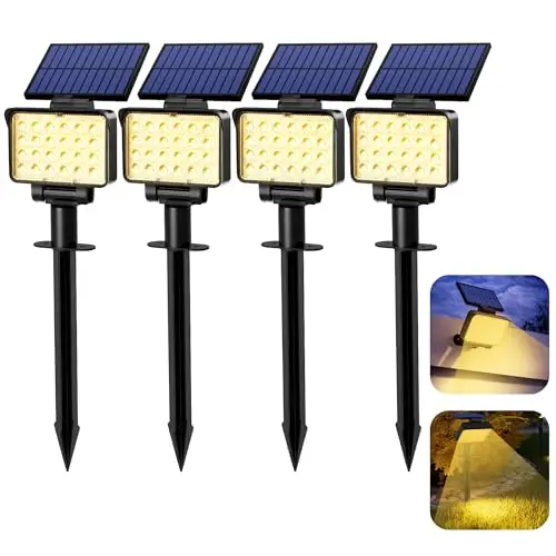 Solpex Focos Solares para Exteriores, IP65 ImpermeableLuces Solares para Jardín, 24 Ledes luces de Camino, para Caminos, Jardines, Cercas (Blanco Cálido, 4 Unidades)