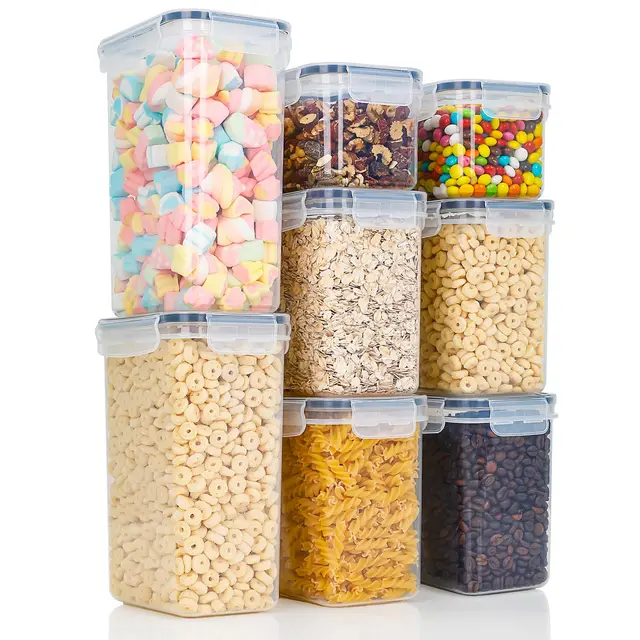 Recipientes Herméticos para Alimentos con Tapa – Juego de 8 Botes de Plástico Sin BPA para Conservación de Cereales, Harina y Comida – Organizador Cocina para Despensa y Cajones