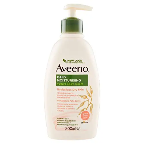 Aveeno Crema hidratante hidratante diaria con yogur, miel y albaricoque, crema corporal para pieles secas con avena y yogur griego, 300 ml