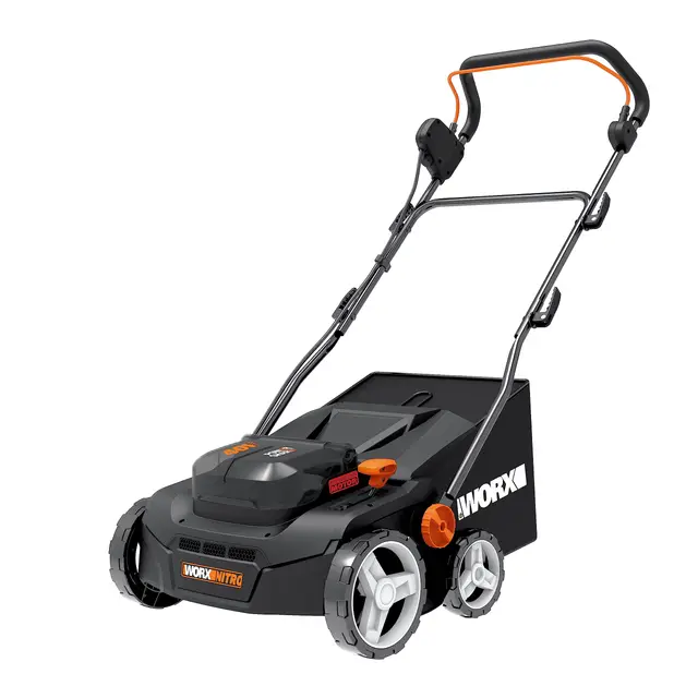 WORX WG855E.9 Escarificador y Aireador de Césped Nitro 40V Brushless Sin Batería, Ancho 36cm, Motor Brushless, 4 Alturas, Bolsa 40L
