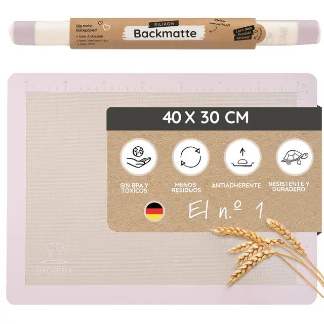 Backefix Esterilla de silicona para hornear 40 x 30 cm, color rosa, alfombrilla de silicona reutilizable de alta calidad, libre de sustancias nocivas, respetuosa con el medio ambiente y saludable con