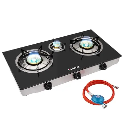 CAMPLUX Explorer Cocina de Gas de 3 Fuegos, 6,25 kW, Butano/Propano, 50 mbar, para Camping, Vanlife y Jardín, TC03GBDE
