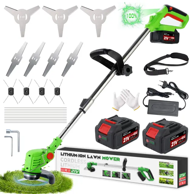 Fiutazge Desbrozadora a Batería 3 en 1, Desbrozadora Electrica con Disco Desbrozadora, Cortabordes Electrico Telescópico Ajustable, Ligero 1,5 kg con 2 Baterías 2,0Ah para Céspedes y Jardín