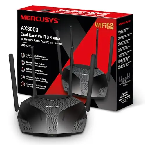 Mercusys Routeur MR3000X - WiFi 6 3000Mbps, Routeur WiFi Bi-Bande, 4 Ports RJ45 Gigabit, 4 antennes 5dBi, MU-MIMO, WPA3, Connexion intelligente, Contrôle Parental, Technologie BSS Color