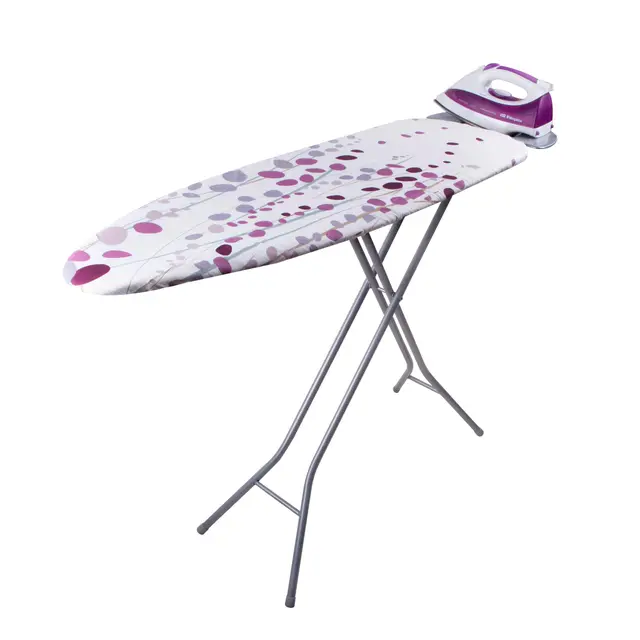 Orbegozo TP 2000, Tabla de planchar, rejilla de acero, altura regulable hasta 92cm, 114 x 36 cm, funda 100% algodón, reposa planchas plegables, color blanca y lila