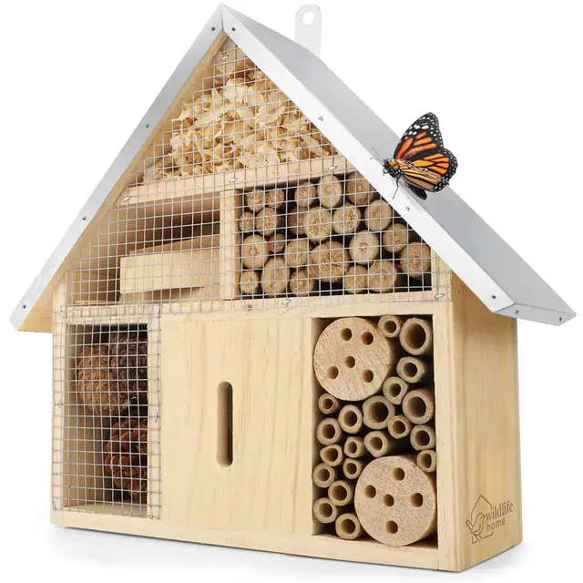 WILDLIFE HOME Hotel de insectos – Natural & resistente a la intemperie, casa de insectos de madera natural para abejas, abejas silvestres, mariquitas y mariposas, hotel de abejas y ayuda para anidar