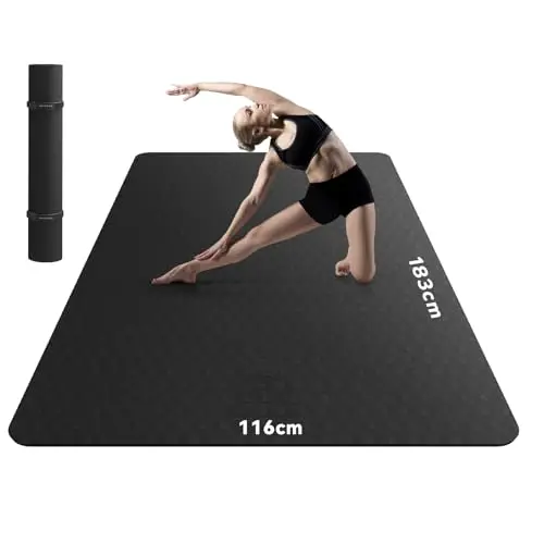 HAPBEAR Esterilla Yoga Grande, 183×116cm /198×137cm×6mm, Con Correas de Velcro y Bolsa de Transporte, Antideslizante Colchoneta Deporte Fitness, Yoga Mat en Casa para Mujeres y Hombres