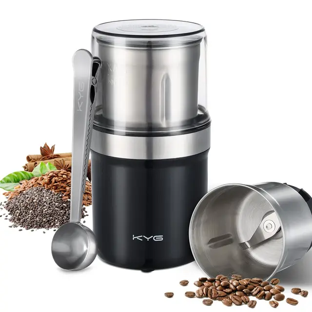 KYG Molinillo de café Molinillo eléctrico para Semillas, Pimienta, Semillas de Lino con tazón extraíble Molinillo de Especias Taza de Acero Inoxidable Lavable de 300W