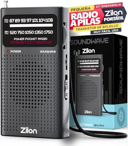 ZILON Transistor Radio a Pilas Pequeña Portatil Analogica Kit Emergencia FM Am Entrada Auriculares de Bolsillo Simple Personas Mayores Numeros Grandes para Facil Vision Muy Potente AA - MASVENDIDA