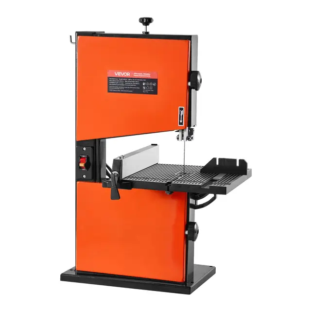 VEVOR Sierra de Cinta para Madera con Motor de 373 W, Altura de Corte de 90 mm, Ancho de Corte de 229 mm, Mesa de Aluminio Fundido de 300 x 300 mm, con Luz de Trabajo de 360°, para Carpintería