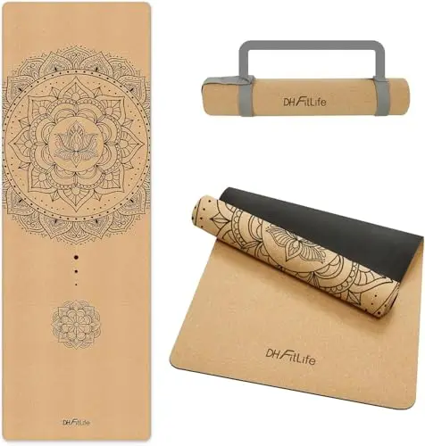 DH FitLife Esterilla de yoga de corcho antideslizante de caucho natural, lista para usar, fácil de limpiar, esterilla de alta calidad para deportes, fitness y gimnasia para yoga, pilates y equilibrio