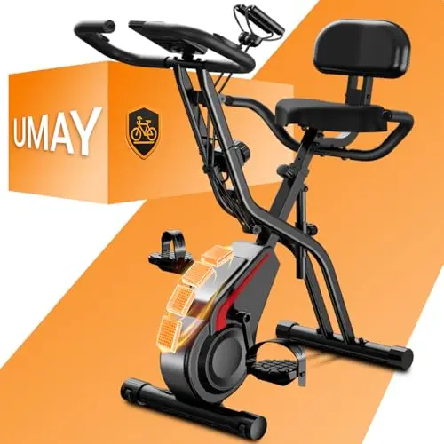UMAY Bicicleta estática plegable, 5 en 1 Bicicleta spinning profesional con Resistencia Magnética de 16 Niveles, Bicicleta estatica plegable para el hogar Bici de Sala con Asiento Cómodo, Máx 136 kg