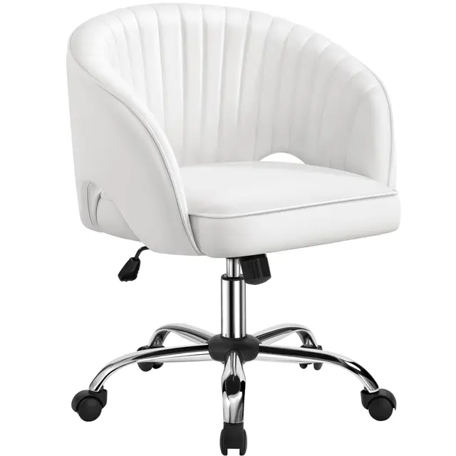 Yaheetech Silla de Oficina Piel sintética con Rudas Giratorias de 360° con Función de Inclinación Sillon para Trabajo Altura Ajustable Tapizada Blanca