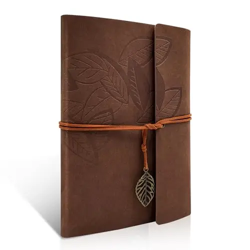 Cuaderno de Pu Piel Marrón A5 de Piel Vintage Rellenable Encuadernado Bonito Diario de Viaje Diario Cuaderno de Anillas Cuaderno de Bocetos (80 Hojas / 160 Páginas)