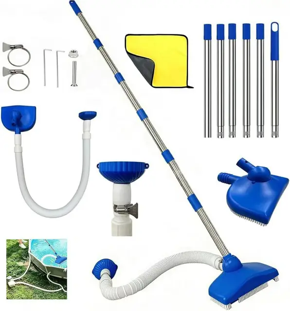 Aspiradora de Piscina con Manguera Retráctil de 350 cm, Aspiradora de Piscina con Barra Telescópica de 230 cm,Limpiador de Suelos de Piscina para Piscina, Estanque, Jacuzzi, Baño y SPA