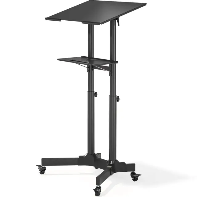 BONTEC Escritorio de Pie Móvil con Altura Ajustable, Escritorio para Computadora Portátil con Ruedas, Estación de Trabajo de Pie con Bandeja Compacta Ajustable