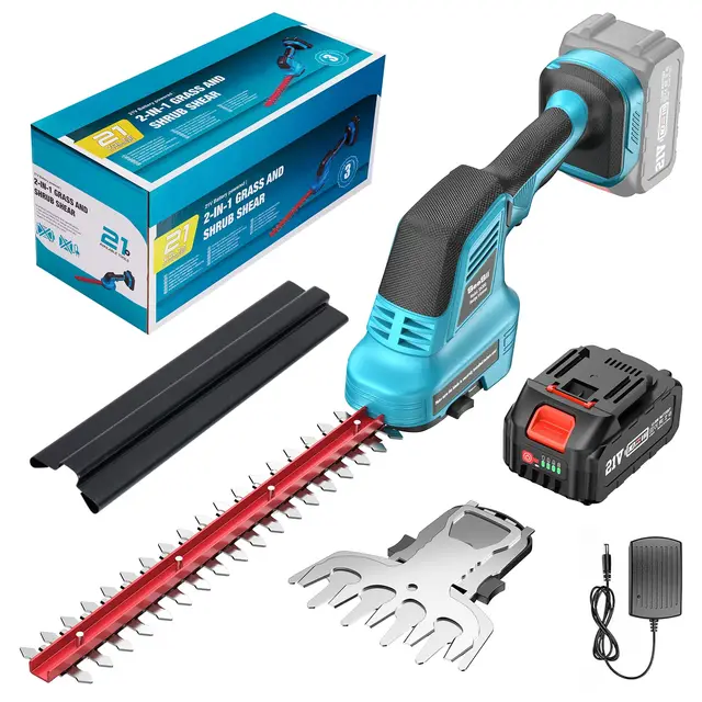 SEESII Tijeras Cortasetos de Batería, Cortasetos Eléctrico 500 W, con Batería 1x4000mAh y Cargador, Longitud de Hoja 30cm & 15cm, para setos, ramitas Finas y céspedes