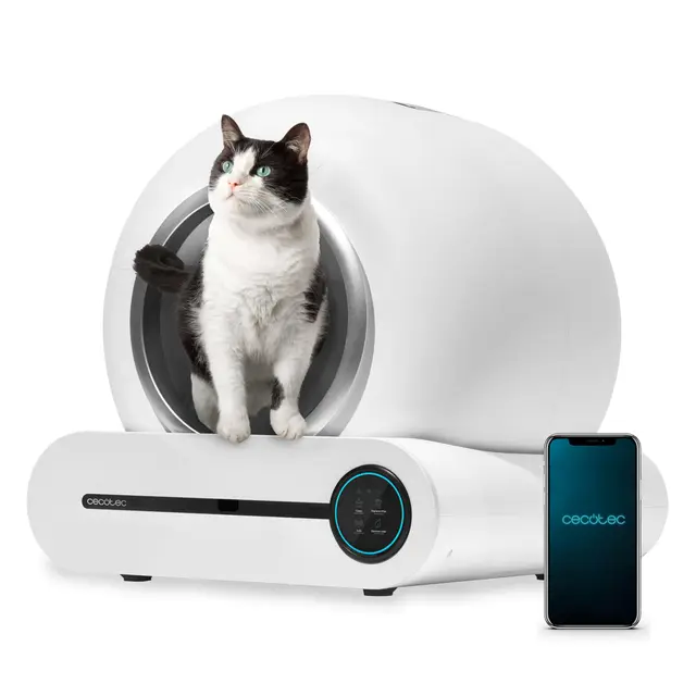 Cecotec Arenero Gatos Automático Pumba 8500 CleanKitty Smart. Triple Sistema de Desodorización, Control por WiFi y Pantalla, Silencioso y Seguro con Sensor de Infrarrojos, Cubo Interior 65L