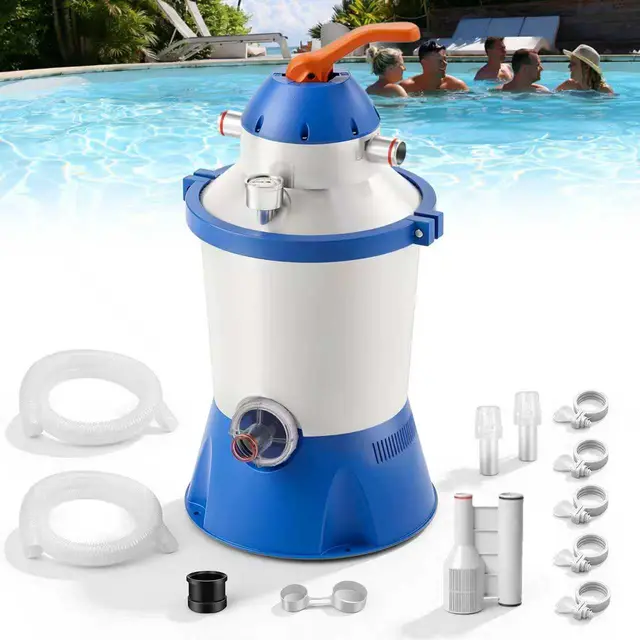 Depuradora Piscina Arena 90W 3785L/h - Kit de Filtración Completo para Piscina Desmontable con Válvula de 6 Vías y Manómetro, Filtro Arena Fácil Instalación para Piscinas Pequeñas