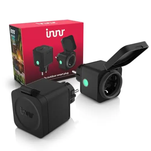 Innr Zigbee Enchufe Inteligente Exterior, Funciona con Hue* y Alexa, Outdoor Smart Plug, Repetidor Zigbee, Enchufe Temporizador Programable, IP54 Impermeable - 2 piezas
