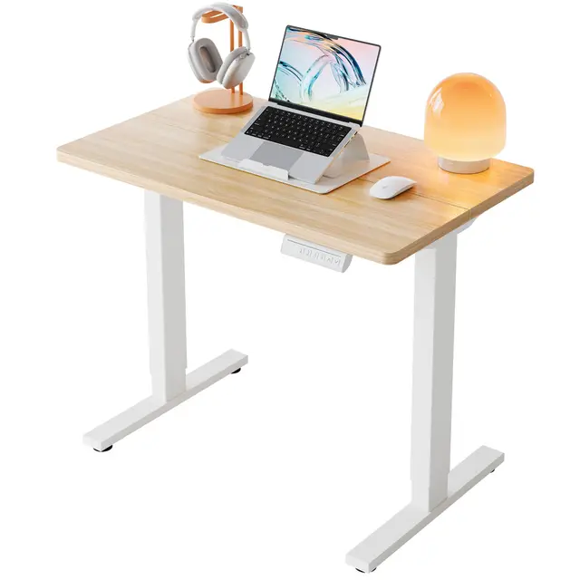 HUANUO 80 x 48cm Escritorio Eléctrico Regulable en Altura, 4 Configuraciones de Altura Memorizables, Escritorio para Trabajo en Casa y Computadora, Nogal Claro