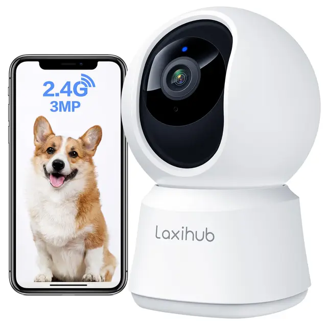 LAXIHUB 2K/3MP Camara Vigilancia WiFi Interior, 2.4GHz Camaras Vigilancia Domicilio WiFi, PTZ 355° Cámara para Perros y Mascotas en Casa con Voz, Visión Nocturna, Audio Bidireccional, con Alexa & App