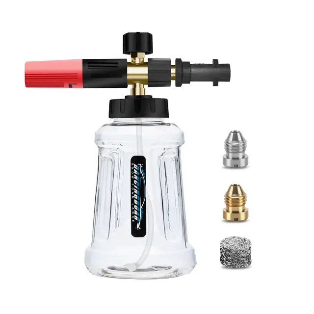 Lanza de Espuma de Nieve para Lavadora a Presión Karcher K2 K3 K4 K5 K6 K7, 1L Cañón de Espuma de Nieve de con Pulverización Ajustable Mejorada Boquilla para Pistola de Lavado a Presión (Negro y Rojo)