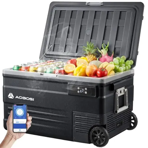 AAOBOSI Nevera Portátil 74L con Compresor, -20℃ a 20℃, 12V/24V DC y 100-240V AC, APP, Nevera 12V Compresor para Coche, Camping, Viajes, Barco, Autocaravana y Hogar