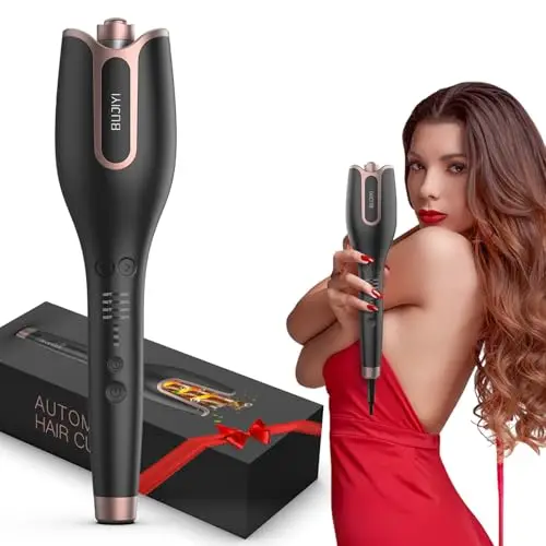 Rizador de Pelo Automatico, Rizador Pelo Ondas, con 4 Niveles de Temperatura Ajustables, 3 Opciones de Tiempo de Calentamiento, Diseño Antiquemaduras, no Daña el Cabello