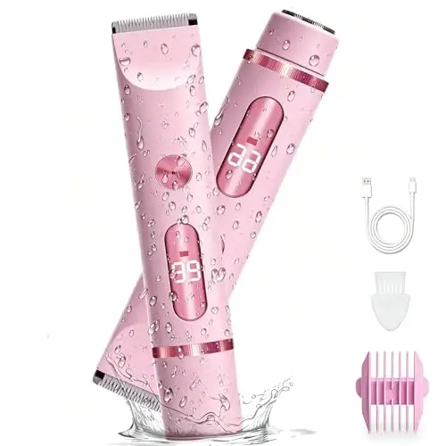 Afeitadora Eléctrica 2 en 1 para Muje, cortapelos corporal para mujer recortadora, Rasuradora Mujer zona Intima seco/mojado para Bikini Axilas Brazos Cara Nariz (Rosa)