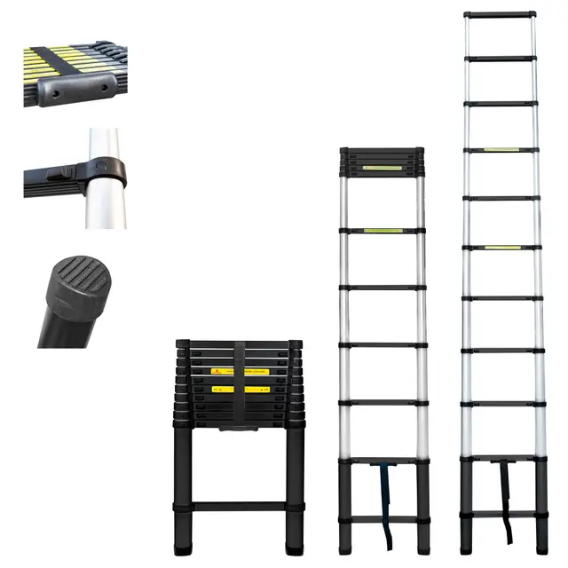 HOSTRÖM Escalera telescópica de 3,2 m TELESCOO11, Aluminio, Plegable, Extensible, Altura máxima de Trabajo 4,1 m, Norma EN131, garantía de 5 años.